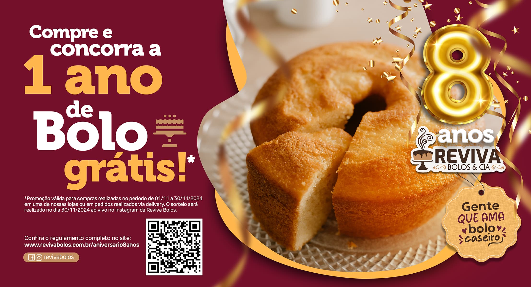 Promoção Aniversário Reviva Bolos 8 anos